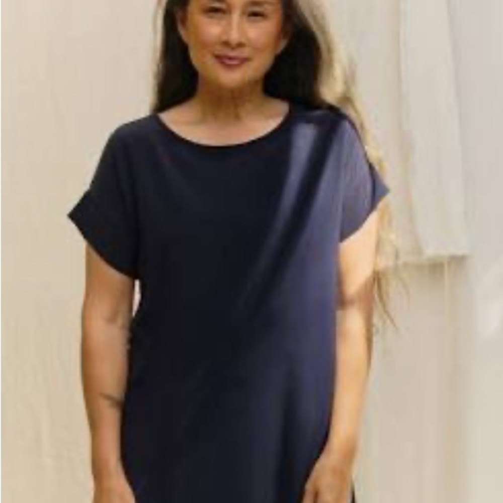 Elizabeth Suzann Georgia Midi 100% Silk Navy Dress - Picture 4 of 6